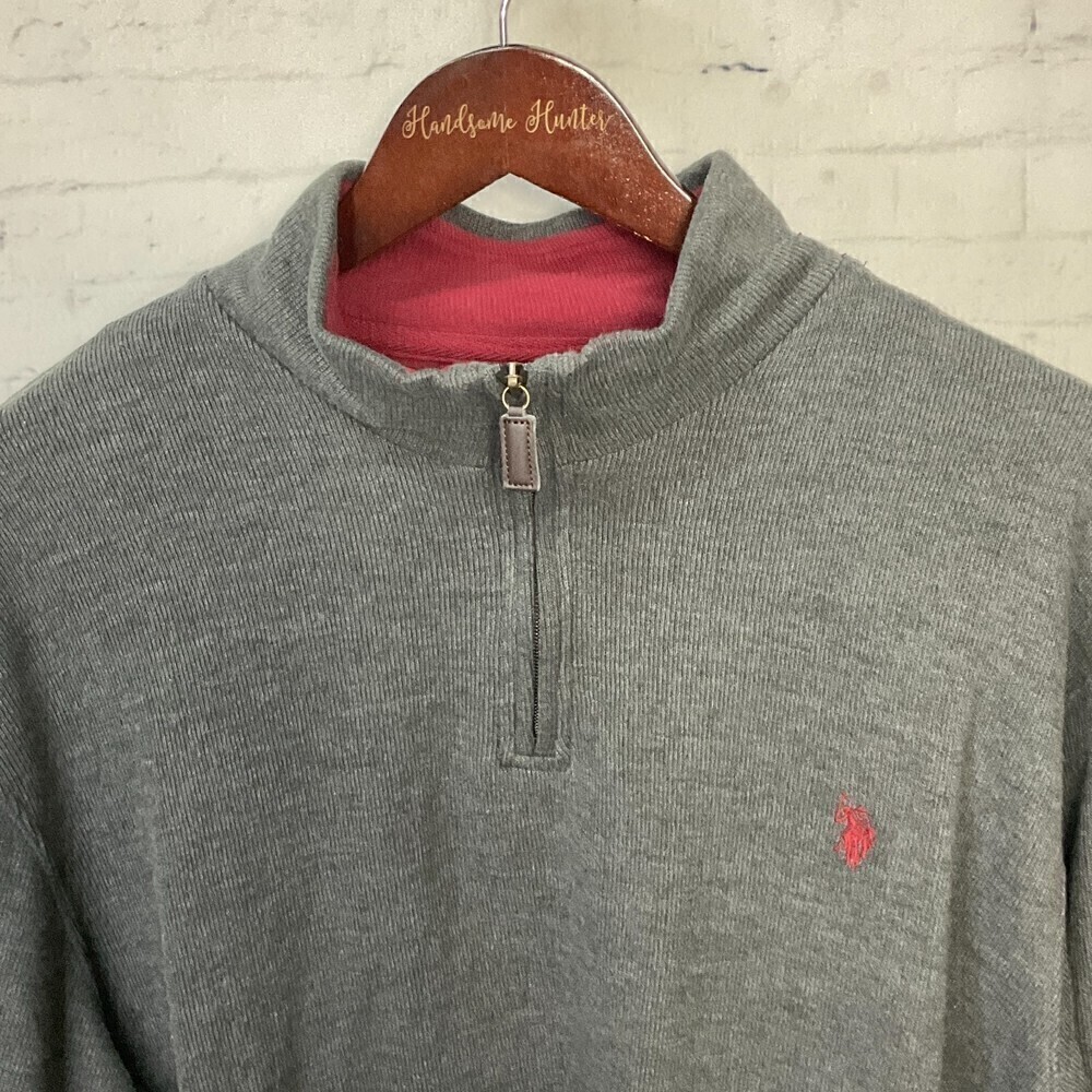 Us Polo Assn Men Gray Pullover Sweater Zip Up Mock Neck Long Sleeve Shirt XXL U2 - Picture 7 of 12